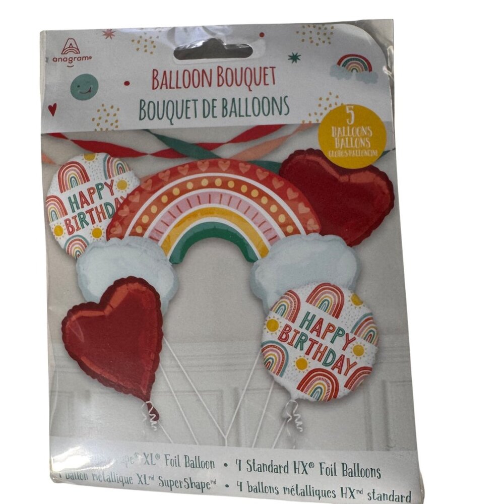 Rainbow Birthday Foil Balloon Bouquet XL 5-Pack Party Decor Rainbow Anagram